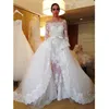 Boat neck lace sheath long sleeves wedding dress 2016 custom made zuhair murad bridal dress with detachable train vestiods wedding gown