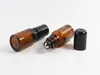 200 adet / grup Doldurulabilir Kalın Amber 5 ML / 10 ML Mini Rulo Cam Şişeler Uçucu Yağ Çelik Metal Rulo Top Koku Parfüm