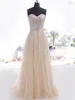 Billiga Champagne Evening Dresses Sweetheart Sexig Backless Sequined Beaded Real Photo Lace Up Back Golv Längd Long Party Prom Crows