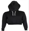 Full Hoodie Coats Black Autumn New Brief Casual Clothes Women Ladies Clothing Tops Plain Crop Top Hooded