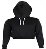 Volle Hoodie Mäntel Schwarz Herbst Neue Kurze Casual Kleidung Frauen Damen Kleidung Tops Plain Crop Top Mit Kapuze