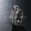 Vecalon Vintage Pierścień 3CT symulowany Diament CZ 14KT White Gold Wypełnione 3-in-1 Zaręczyny Pierścień Zaręczyny Zestaw do kobiet Sz 5-11