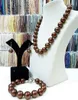 Precioso collar de perlas de chocolate de los mares del sur de 10-11 mm Pendientes de pulsera sin cierre de plata 925 de 18 pulgadas