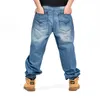 Letters Pattern Men's Pants Blue Baggy Jeans Skateboard Denim Hip Hop Pants301G