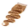 Couleur pure Honey Blonde # 27 Bundles de cheveux humains avec fermeture en dentelle 4x4 Extension de cheveux brésiliens ondulés avec fermeture Blonde fraise