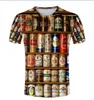 Varm försäljning hip hop t-shirt män 3d staplade öl flaskor burkar casual mode rund hals sommar manliga tees kläder kortärmad