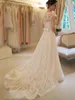 Vintage Lace Wedding Dresses Cap Sleeve Jewel Bridal Dress robe de mariage Simple Wedding Gowns vestidos de novia Covered Buttons259L