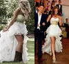 Heta! 2016 Modest High Low Country Style Bröllopsklänningar Sweetheart Ruffles Organza Fitted Hi Lo Bridal Gowns Plus Storlek Billig Bröllopsklänning