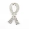 2,5 pouces Vintage Rhodium Silver Tone ruban rose et cristal broches de sensibilisation au cancer du sein