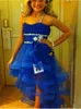 Kraliyet Mavi Küçük Çocuklar Organze Kızlar Pageant elbise Boncuklu Spagetti Sevimli Pageant Fermuar Bir Çizgi Uzun Küçük Kızlar Parti Elbiseler