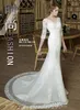 Designer Vintage Lace Bröllopsklänningar V Krage Långärmad Billiga Palins Beaded Beach Backless Bridal Gowns 2016 Ny HT112