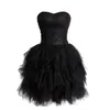 Gorgeous Sweet 16 Dress Black Homecoming Dresses Beaded Sequins Lace Top Ruffled Puffy Skirt Lace-up Corset Back Strapless Sweetheart