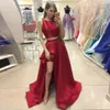 Nuovo arrivo Abiti da sera sexy Due pezzi Prom Dress Gioiello collo senza maniche Rosso scuro Borgogna Abito formale Asimmetrico Gonna divisa