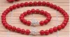 10 MM ECHTE KORALLE ROT SÜDSEE MUSCHEL PERLE HALSKETTE ARMBAND SCHMUCK SET 18''