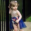 2016 Mignon Infantile INS Bébé Paillettes Floral Barboteuses Robe Toddler Filles Combinaisons Sans Manches Floral Sequin Nouveau-Né Onesies One-Piece