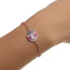 2017 Modna biżuteria Pave Multi kolor cZ Rainbow Stone Mother of Pearl Eye Oko urok podwójny łańcuch różowy złoto bransoletka dla dziewczyny
