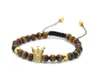 Partihandel Högkvalitativa Smycken 6mm A Grade Natural Tiger Eye Stone Pärlor Guld och Platinum Crown European Flätat Armband