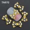 Groothandel - 10 stks / partij 3D Nagels Charms Sieraden Legering Vlinderdas met hanger Glitter Crystal Rhinestones Decoraties voor Nail Art TN969-978