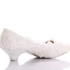 New Style White Lace Low Heel Wedding Bridal Pumps Kitten Heel Bridesmaid Shoes Elegant Party Embellished Prom Shoes Lady Dancing Shoes
