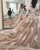 Medieval Ball Gown Wedding Dress Lace Up Champagne Long Train Off The Shoulder Bridal Gowns With Sleeves Plus Size