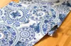 Blue Cotton & Linen Tea Table Runner Round Endless Pattern Printed Home Hotel Table Cover Dust Proof Home Textile