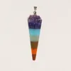 Regnbåge 7 Chakra Layered Amethyst Lapis Aventurine Tiger Eye Jasper Healing Dowsing Reiki Gem Stone Charms Pendulum Crystals Hexagon Pendant