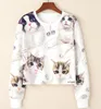 Harajuku Sweatshirt Frau Mädchen Crop Top Cartoon Einhorn Katze Tierfruchtdrucken Kurzes Sweatshirt mit Kapuze versandkostenfrei