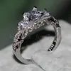 Vecalon romantico anello femminile vintage anello a tre pietra diamante simulato cz 925 sterling argento anello di fidanzamento anello per le donne
