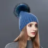 Fashion Vertical Stripes Winter Hats For Women Cashmere Knitted Hat Female High Quality Fur Pom Pom Autumn Warm Beanie211G