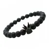 Micro pavé noir CZ zircone plaqué or couronne perles brins Bracelet bijoux mat polonais mat pierre perle Bracelets pour Men2775