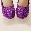 Фиолетовые свадебные туфли с кристаллами на высоком каблуке и платформе, красивые туфли ручной работы со стразами для свадебной вечеринки, роскошные туфли-лодочки для выпускного вечера239U