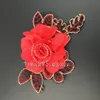 Summer Style chiffon lace patch Flower with gold leaf for Children Accessories infant Baby Hair Clips