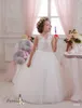 2016 مصغرة فساتين الزفاف مع جوهرة الرقبة و ثقب المفتاح عودة يزين تول ballgown الفتيات الأولى بالتواصل أثواب