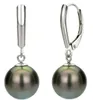 10-11mm Natural Tahitian Black Green Round Pearl Earrings 925 Silver Accessories