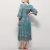 Vente en gros- 2017 Nouvelle Mode Femmes En Mousseline De Soie Floral Longue Maxi Robe Boho Lâche Plage Midi Robe D'été Dames Caftan Pull À Manches Longues Col En V