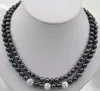 New Beaded Necklaces 2Row 8-9mm Black Pearl Necklace 925 Silver Clasp 18 Inch 19inch