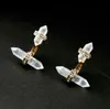 Nature Prism Stud Earrings Pave C Alloy Studs Crystal Rhinestone Charms Vintage Gold Tonal for Lady