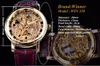Zwycięzca Przezroczysty Złoty przypadek Luksusowy Dorywczo Design Brown Skórzany Pasek Męskie Zegarki Top Marka Luksusowy Mechaniczny Szkielet Zegarek