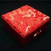 Etnische Dragon Armband Gift Sieraden Doos Katoen Gevulde Display Case Chinese Zijde Brocade Karton Decoratieve verpakkingsdozen