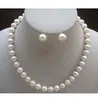 COLLANA DI PERLE bianche da 9-10 mm ORECCHINO SENZA CHIUSURA IN ARGENTO 925 DA 18 pollici