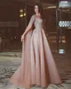 Saudi Arabic Heavy Beading Evening Gowns 2018 Shinning Prom Dresses With Watteau Floor Length Tulle Sweep Train Women Formal Party Vestidos