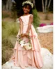 2021 Cute Blush Pink Flower Girls Dresses For Wedding Jewel Neck Satin Ruffles Princess Long Zipper Back Children Kids Party Communion Gowns