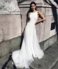 Linia vintage sukienki ślubne klejnotowe aplikacje szyi suknie ślubne zamiataj pociąg bez tylnej części ślubnej suknia 292Y