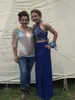 Sexy due pezzi 2019 Ruyal Blue Prom Dresses Una linea Halter Backless senza maniche spacco alto con pavimento in rilievo Train Party Queen Gowns DTJ