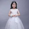 Scoop Neck Organza z koronki Cekiny Kwiat Girl Dresses 2016 Herbata Długość Pierwsza Komunia Suknie Dla Dziewczyn