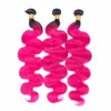 T1B Pink Ombre Virgin Brazilian Body Wave Hair With Closure 4Pcs Lot Dark Roots Two Tone Colored 3Bundles With 1Pc 4x4 Lace Closur5952638