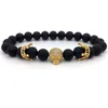 Marka modowa naturalne Koraliki Strand PULSERA Pave CZ skeleton cr￡neo black Agate stone , Piedra, ROCA Hombres de energ ￭ a Europeo joyer￭a Bud