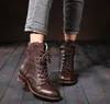أحذية الخريف نساء أحذية الكاحل أحذية حقيقية جلدية منخفضة الكعب الدانتيل حتى حذاء البقر حذاء حرة الشحن