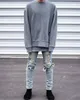 Nieuwe herfst noodlijdende magere gescheurde hiphop jeans heren groot gat op knie swag streetwear kleding vernietigen denim broek