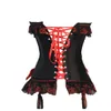 Taglie forti S-6XL Lingerie sexy Burlesque Cerniera con lacci Raso nero Fiocco rosso Allenamento in vita Corsetti in vita